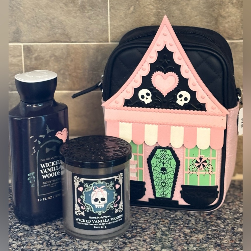 🆕 Bath & Body Works Wicked Vanilla Woods Candle, Body Wash and BBW crossbody bag